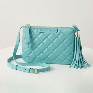 Isaac Mizrahi 8x5.5" NEW Crossbody Bag Teal Turquoise Soft Leather Quilted Gold